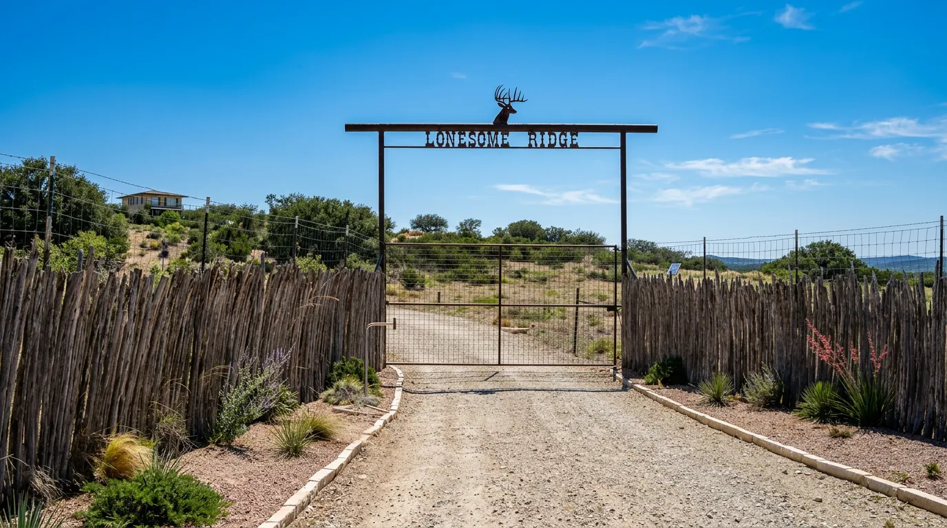 Historic ranch gate with iron monogram