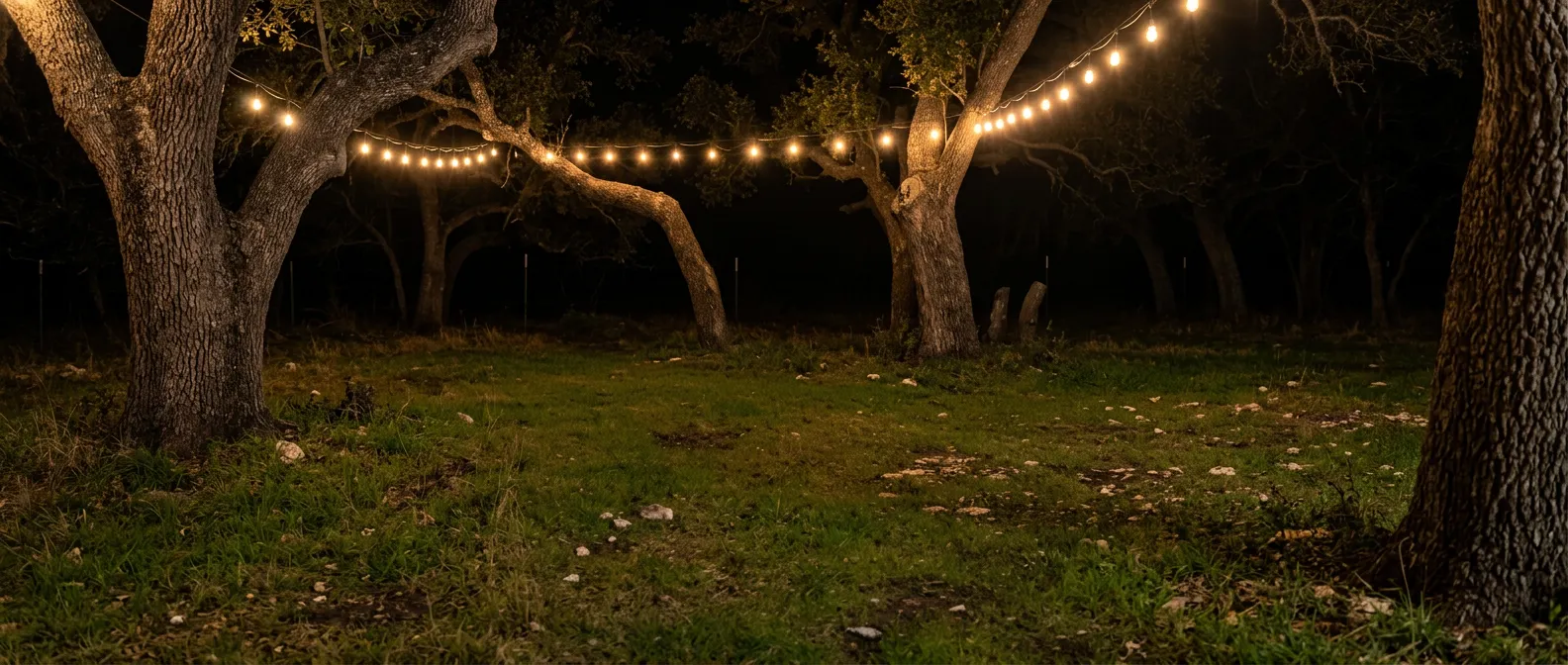 Fire pit with Adirondack chairs overlooking brush country